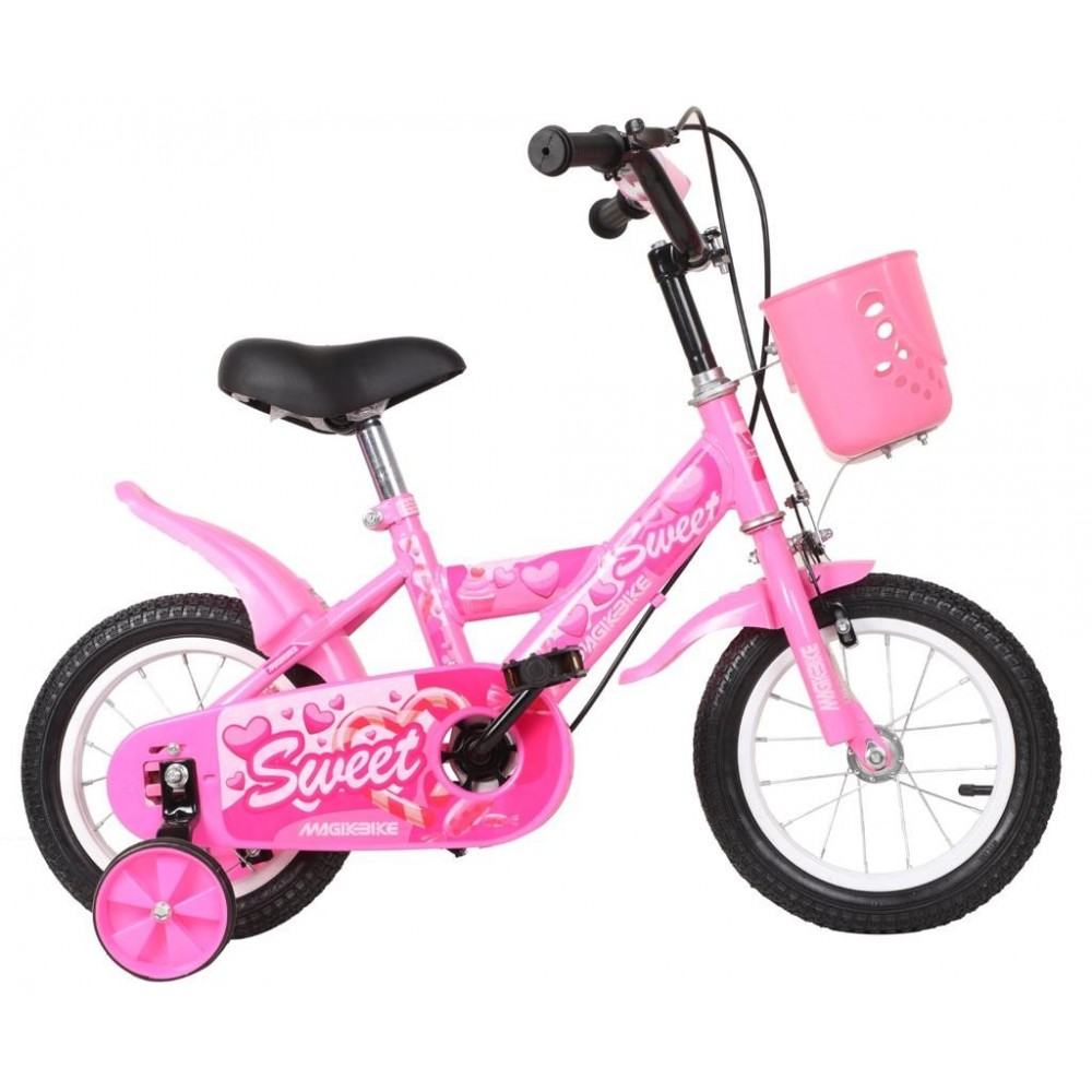 B062 Bicicleta Magic para niñas talla 16 con cesta y ruedines 5 a 7 años ROSA