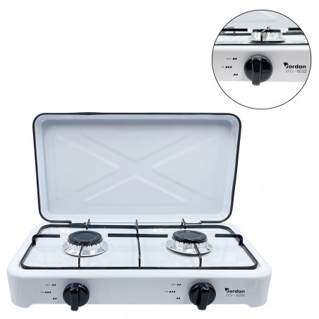JFG6032 Placa de 2 fuegos a gas con revestimiento de acero para hogar o picnic