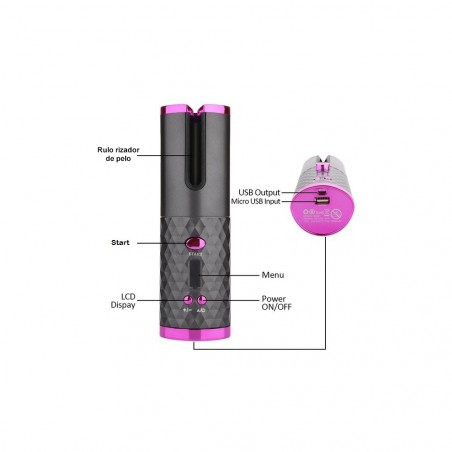 945126 Rizador inalámbrico automático portátil Curl Waves USB Recargable