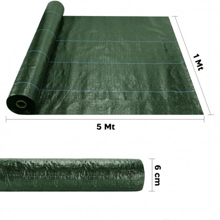 518724 Rollo mantillo de plástico para huerto VERDE Control de malezas 1x5mt