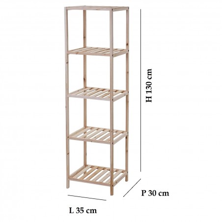 636406 Estantería 5 estantes en madera de abeto mueble para hogar 35x30xH130cm