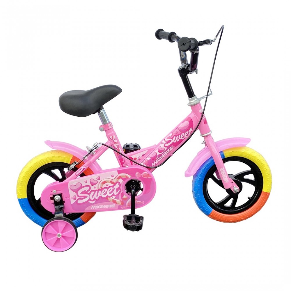 B057 Bicicleta Magic para niños talla 12 con ruedines 3-4 años color Rosa