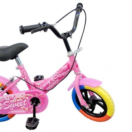 B057 Bicicleta Magic para niños talla 12 con ruedines 3-4 años color Rosa