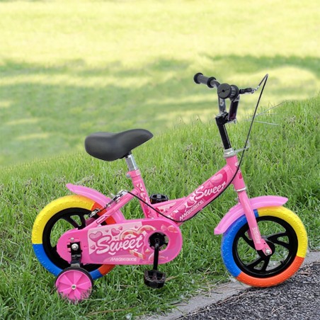 B057 Bicicleta Magic para niños talla 12 con ruedines 3-4 años color Rosa