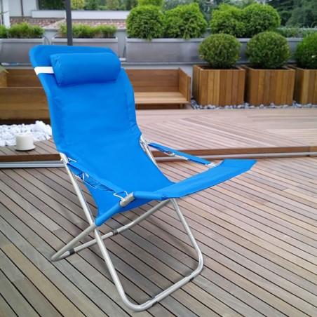 660187 Silla tumbona plegable y acolchada Beach de metal con cojín reposacabeza