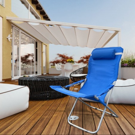 660187 Silla tumbona plegable y acolchada Beach de metal con cojín reposacabeza