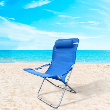 660187 Silla tumbona plegable y acolchada Beach de metal con cojín reposacabeza