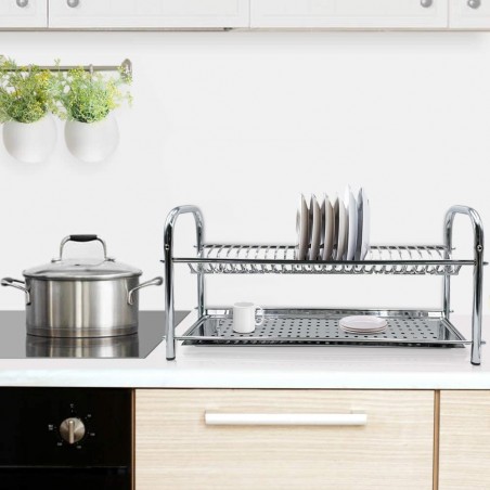 Escurridor fijo de platos en acero inoxidable 80cm con bandeja para goteo