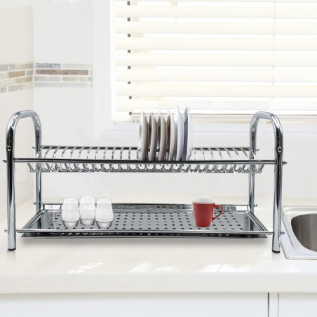 Escurridor fijo de platos en acero inoxidable 80cm con bandeja para goteo