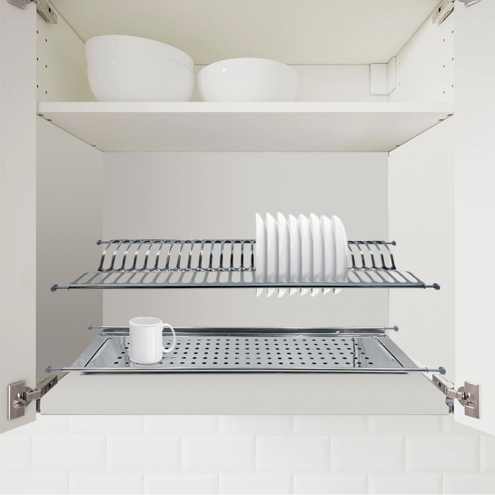 Escurridor de platos de armario con bandeja y resorte 76 cm en acero