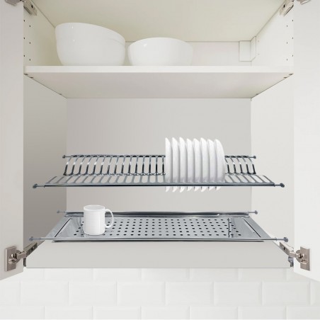 Escurridor de platos de armario con bandeja y resorte 76 cm en acero inoxidable