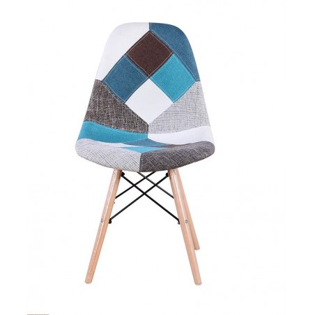 Juego 2 sillas Fantasy en tejido Patchwork AZUL 48x54x85cm con patas de madera