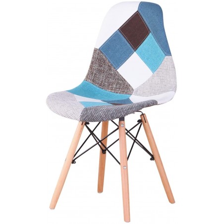 Juego 2 sillas Fantasy en tejido Patchwork AZUL 48x54x85cm con patas de madera