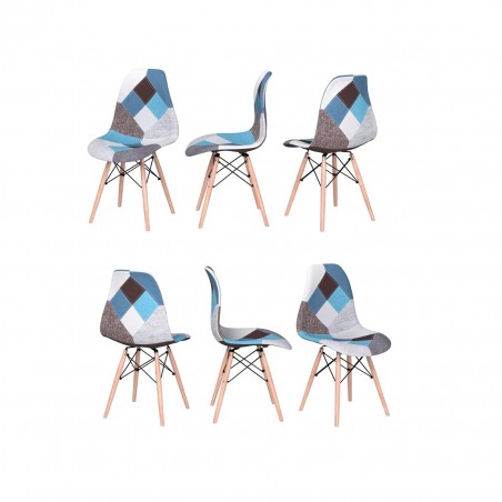 Juego 2 sillas Fantasy en tejido Patchwork AZUL 48x54x85cm con patas de madera