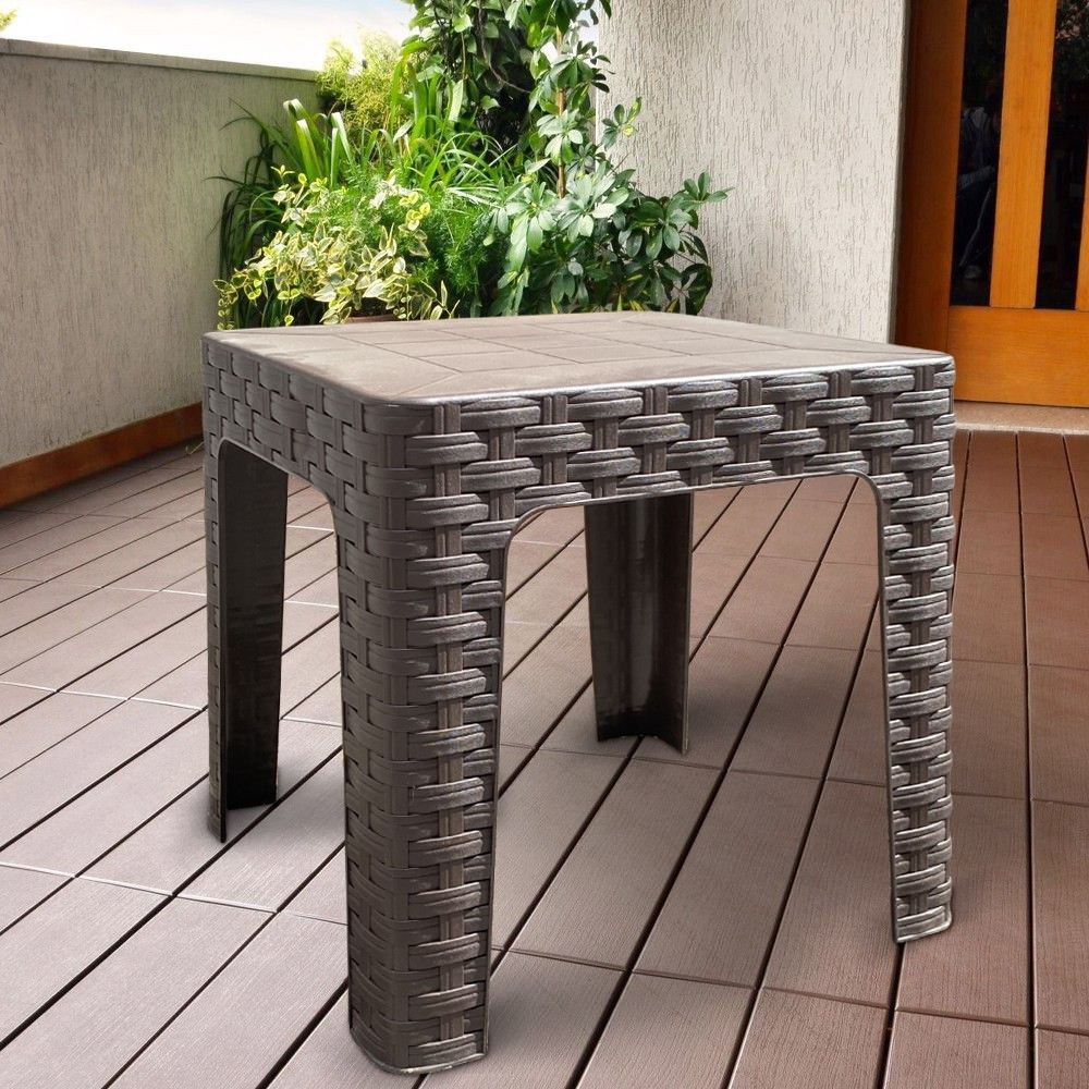 Mesa baja de jardín MONACO Efecto ratán marrón en resina de polipropileno