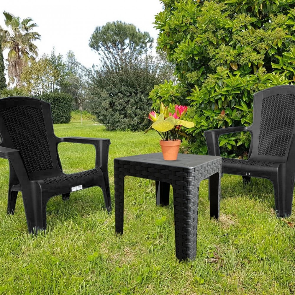 Mesa baja de jardín MONACO Efecto ratán ANTRACITA en resina de