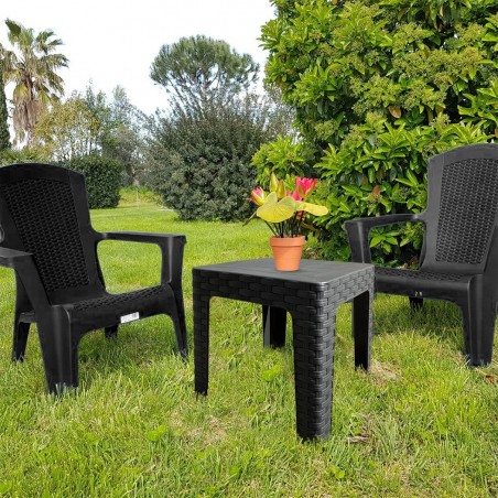 Mesa centro de jardín MONACO ANTRACITA Efecto ratán en resina de polipropileno