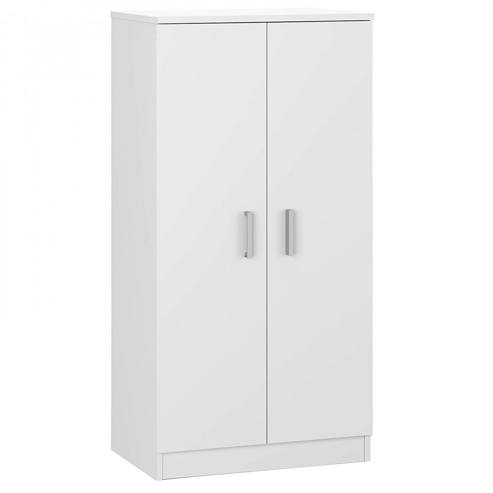 257228 Zapatero armario móvil 2 Puertas 7 Baldas en Madera Blanca 108x55x36