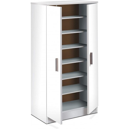 257228 Zapatero armario móvil 2 Puertas 7 Baldas en Madera Blanca 108x55x36