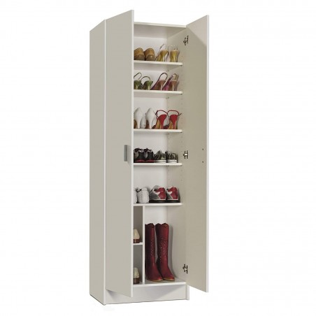 258560 Armario columna multiusos con 2 puertas y 8 estantes Blanco 59x37x180cm