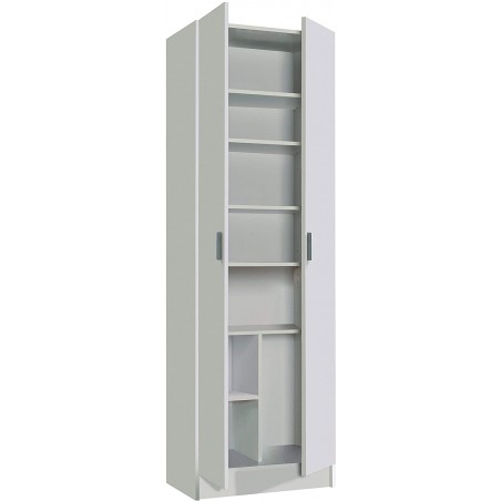 258560 Armario columna multiusos con 2 puertas y 8 estantes Blanco 59x37x180cm