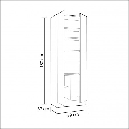 258560 Armario columna multiusos con 2 puertas y 8 estantes Blanco 59x37x180cm