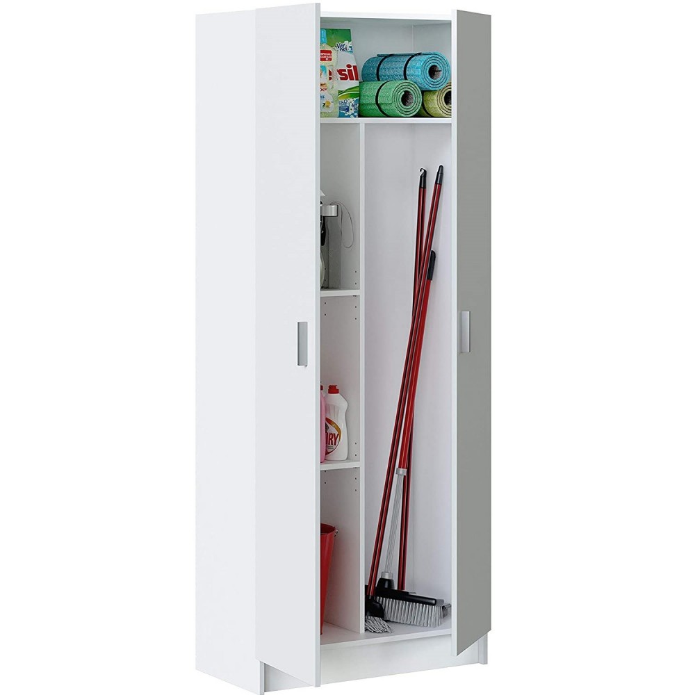 240800 Armario multiusos para escobas con 2 puertas color Blanco 73x37x180cm