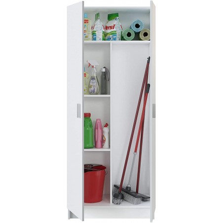 240800 Armario multiusos para escobas con 2 puertas color Blanco 73x37x180cm