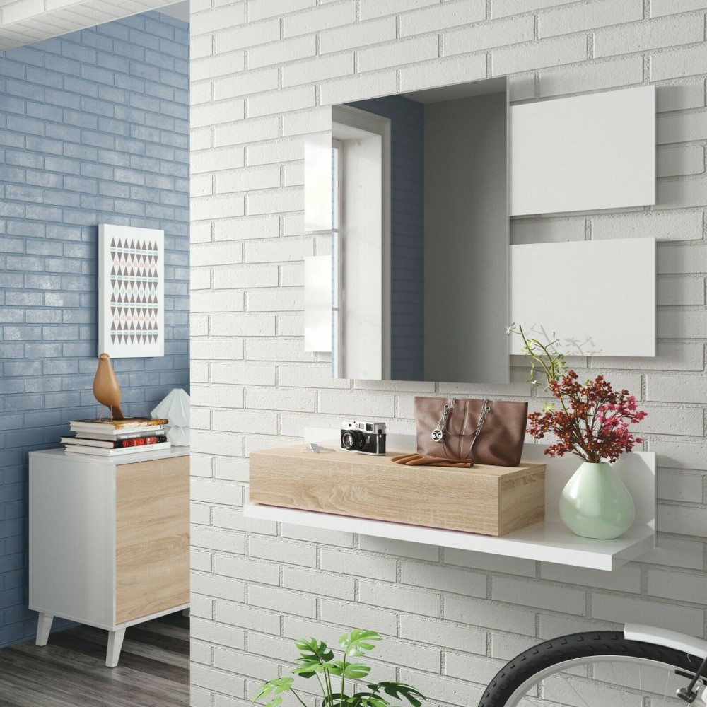 265797 Mueble de entrada Tekkan con cajón y espejo diseño moderno 75x29x116