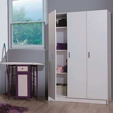 240824 Armario multiusos para escobas con 3 puertas y 4 estante MDF 109x37x180cm