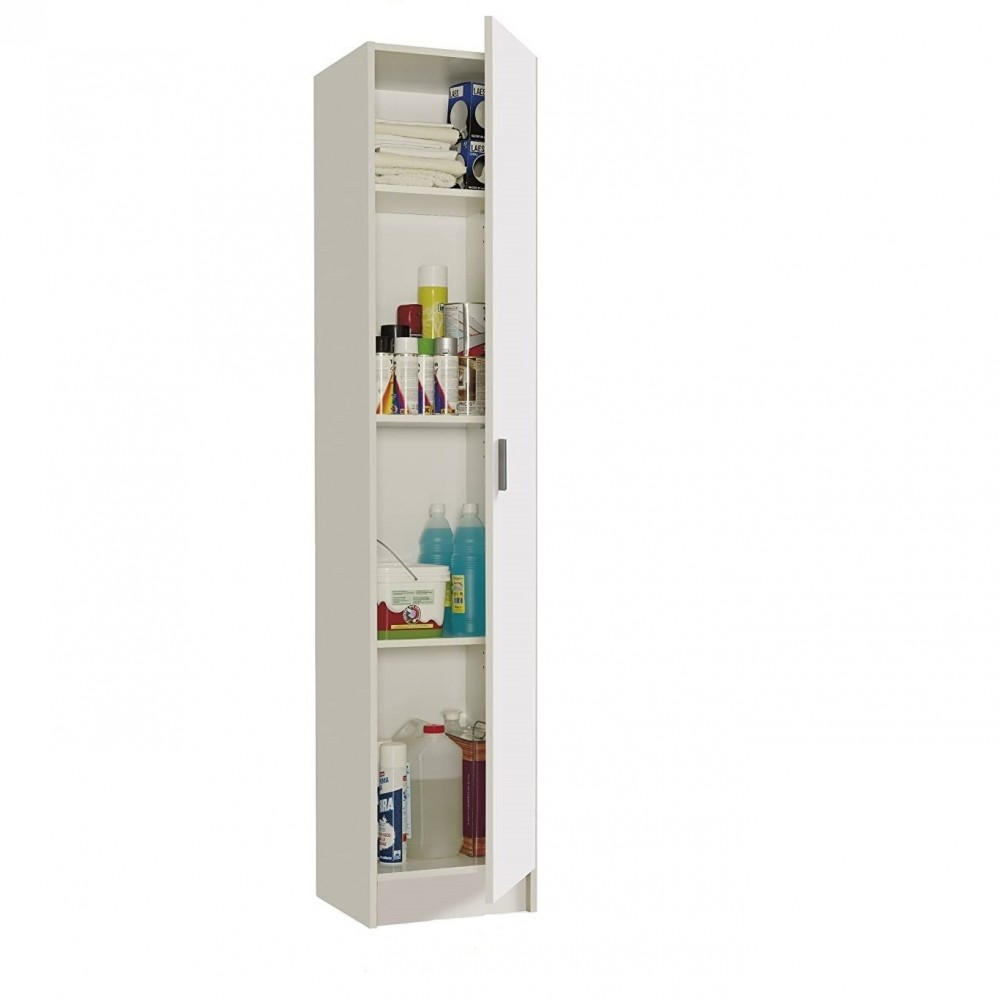 240787 Armario columna multiusos de 1 puerta en madera blanca 37x37x180cm