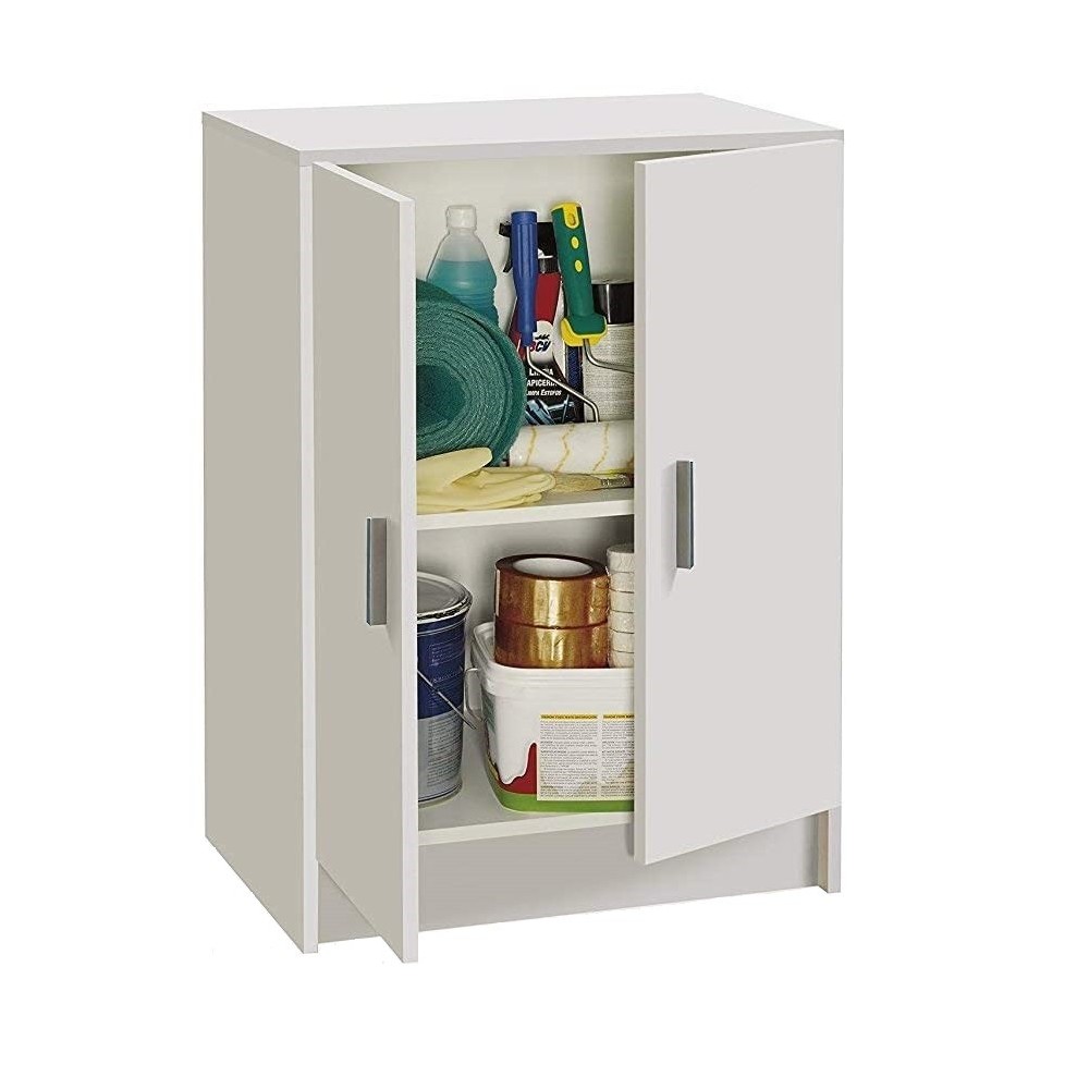 251844 Armario bajo multiusos con 2 puertas y en madera color blanco 59x37x80cm