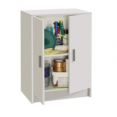 251844 Armario bajo multiusos con 2 puertas y en madera color blanco 59x37x80cm