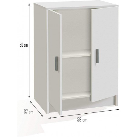251844 Armario bajo multiusos con 2 puertas y en madera color blanco 59x37x80cm