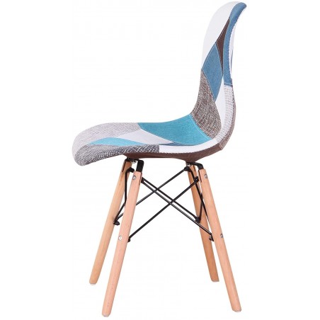 Silla Fantasy AZUL tejido patchwork 48x54x85 cm patas de madera y asiento blando