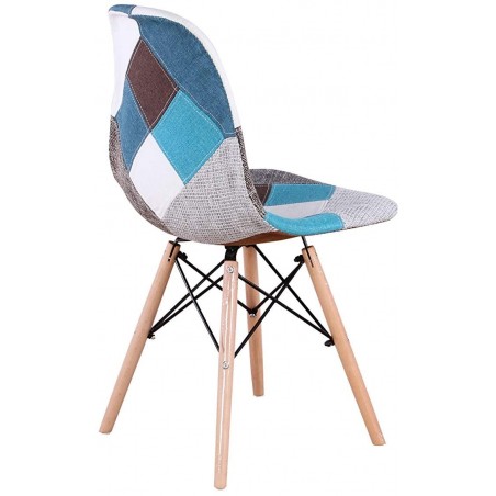 Silla Fantasy AZUL tejido patchwork 48x54x85 cm patas de madera y asiento blando