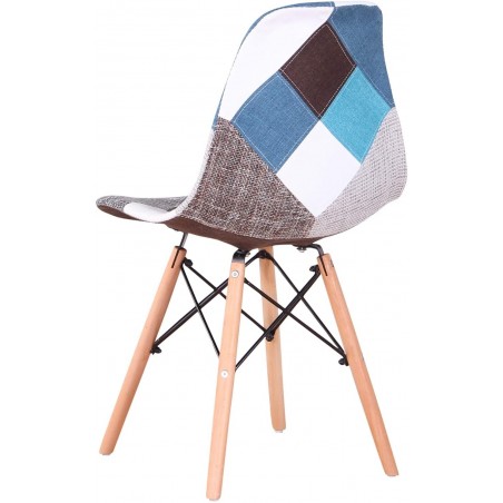 Silla Fantasy AZUL tejido patchwork 48x54x85 cm patas de madera y asiento blando