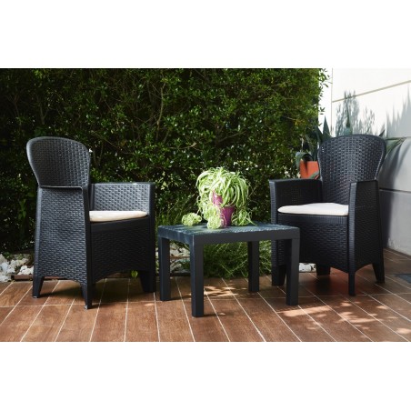 Salón para interior y exterior AKITA Polirrattan gris 2 sillones y mesita centro