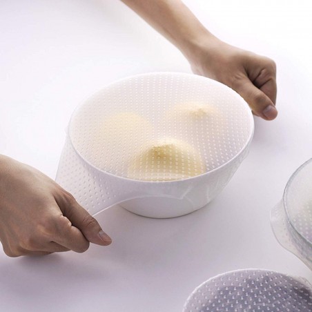 Juego de 3 tapas de silicona extensibles y reutilizables para alimentos