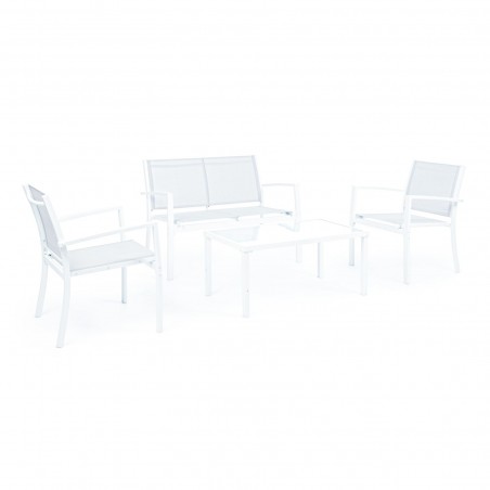 Salón Missouri para jardín con sillas y mesa de centro en Textilene color blanco