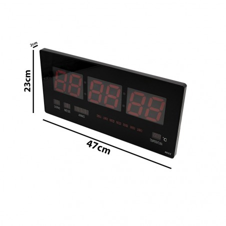 136151 Reloj de pared digital LED calendario y temperatura 36x16x3 cm