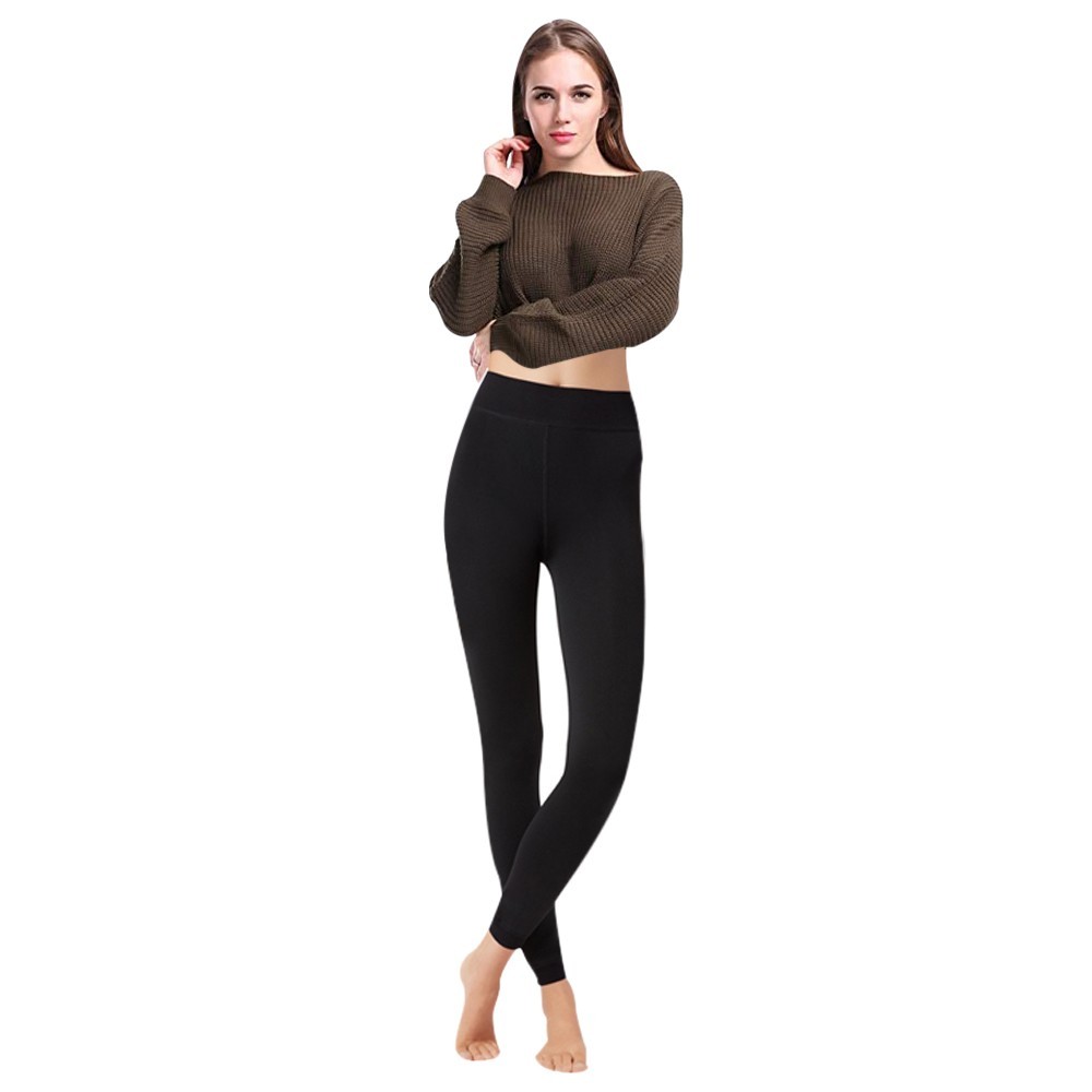 Leggings para mujer NO824 medias con interior de felpa 320 den elástico y opaco