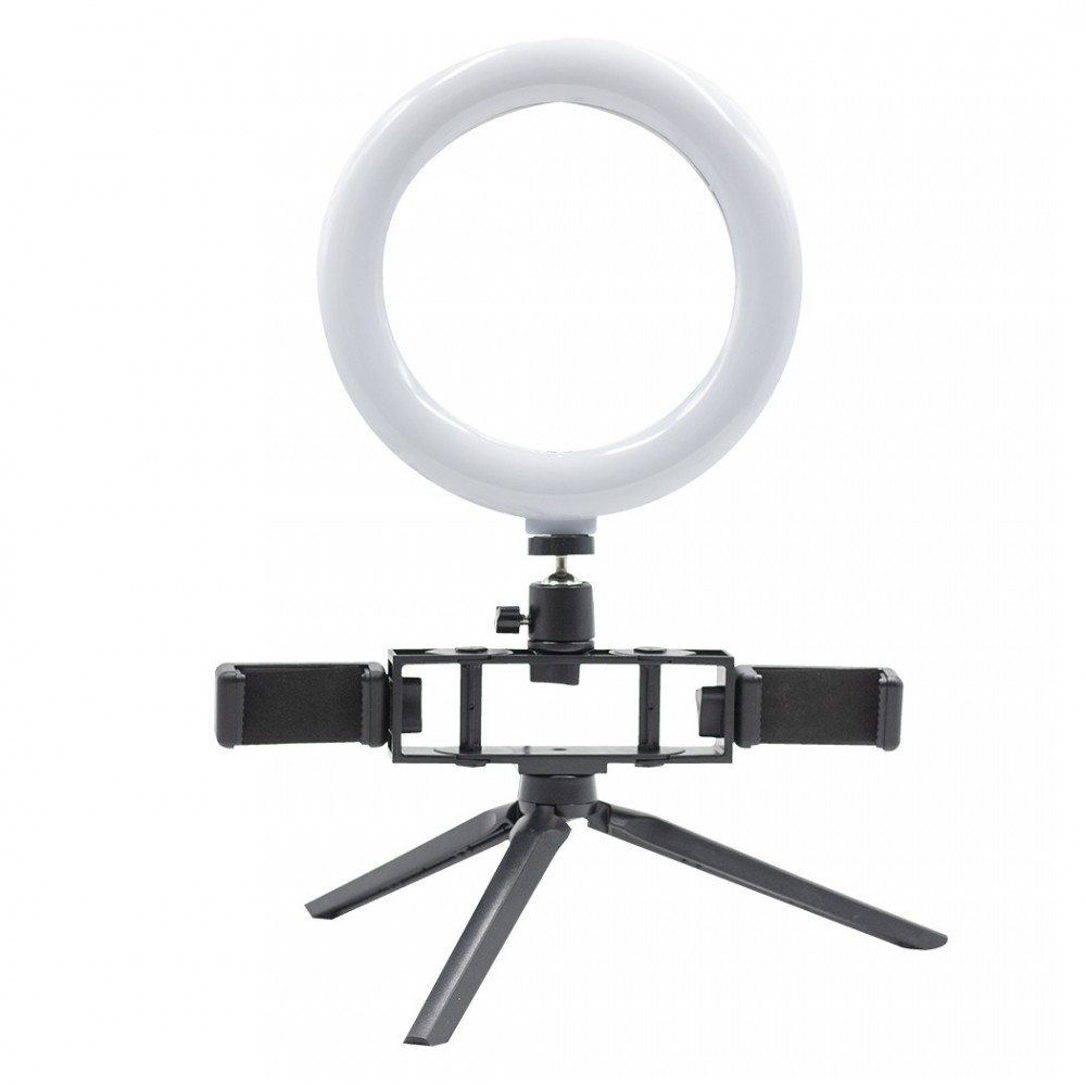 730492 Anillo LED selfie de 20 cm con 2 soportes para smartphones 3 modos de luz
