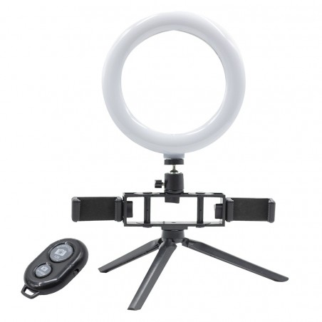 730492 Anillo LED selfie de 20 cm con 2 soportes para smartphones 3 modos de luz