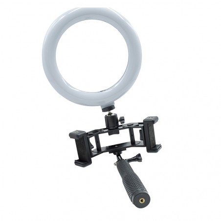 730492 Anillo LED selfie de 20 cm con 2 soportes para smartphones 3 modos de luz