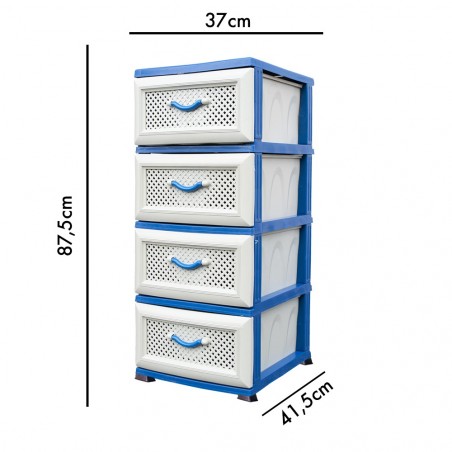 719001 Cómoda de plástico móvil de 4 cajones 37x41,5xH87,5 cm ahorra espacio