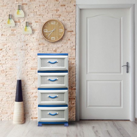 719001 Cómoda de plástico móvil de 4 cajones 37x41,5xH87,5 cm ahorra espacio