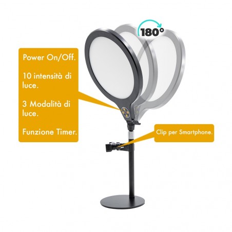 730485 Lámpara de mesa LED selfie 26 cm con temporizador y 3 modos de luz