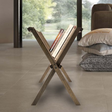 440711 Revistero organizador de suelo en madera oscura plegable 22x38xH33 cm