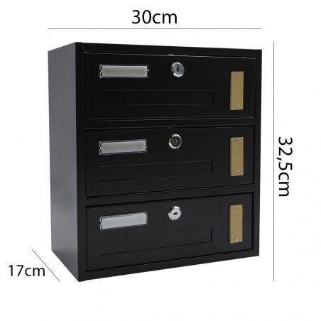 Buzón de condominio Iron Black 3 plazas Art MWS1 30x32,5x17cm